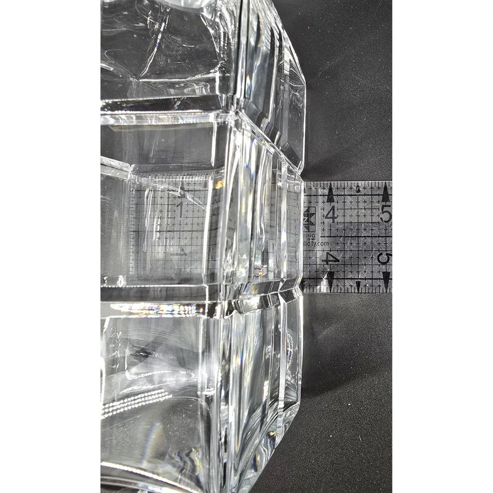 Vintage German Heavy Crystal Whiskey Decanter Square‎ Grids w/ Stopper 3.5x9.5